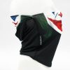 Black tubular neck gaiter with a colorful bandana-style top and a small brand tag reading 'SUPERFACA' on the side.