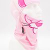 Pink balaclava with a bold cartoon graphic covering the head and neck, displayed on a white mannequin head and neck.