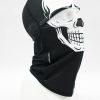 Black balaclava with a white skull graphic worn on a mannequin head
